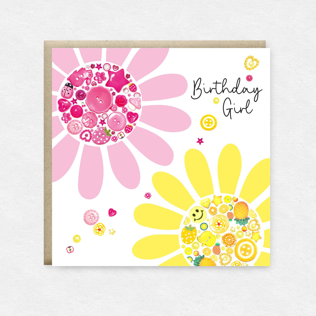 Happy Street - Flowers Buttons Greetings Card | Button Birthday Card