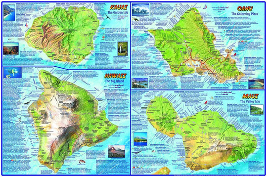 Hawaiian Islands Laminated Map