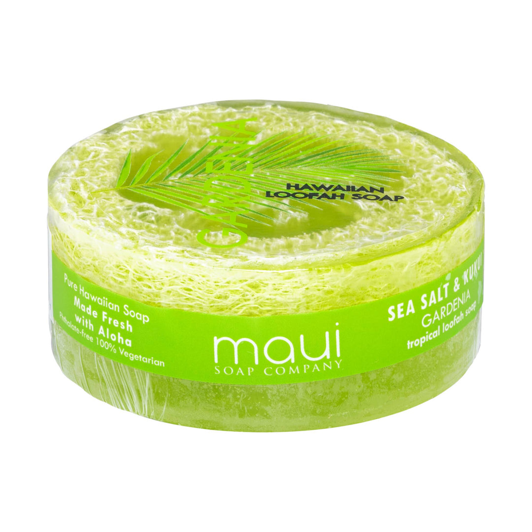 Maui Soap Co. - Gardenia Sea Salt & Kukui Exfoliating Loofah Soap 4.75oz