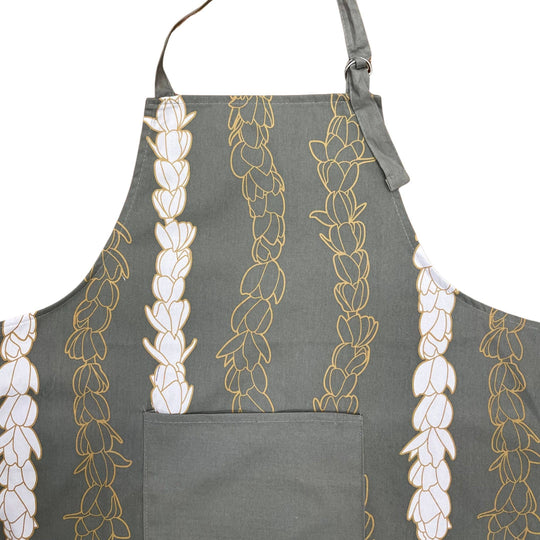 Lahaʻole Designs - Pīkake Lei Cooking Apron - Hinahina/Gray