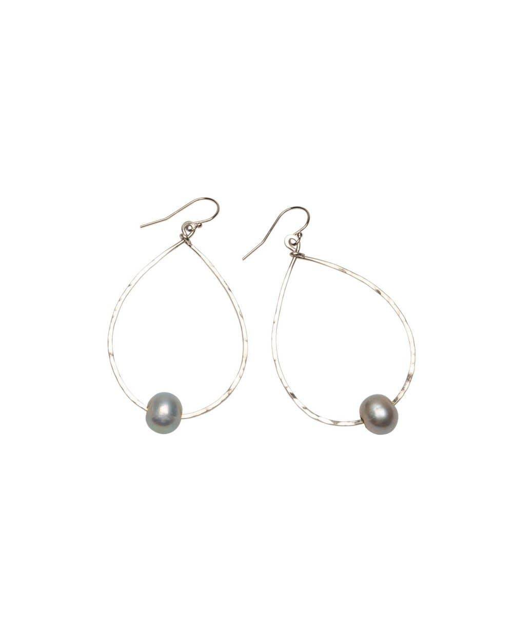 [KI•ELE] - Silver Pearl Harbor Teardrop Earrings