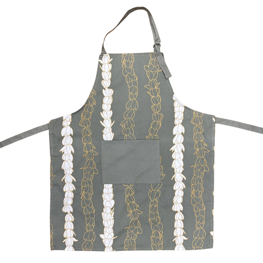 Lahaʻole Designs - Pīkake Lei Cooking Apron - Hinahina/Gray