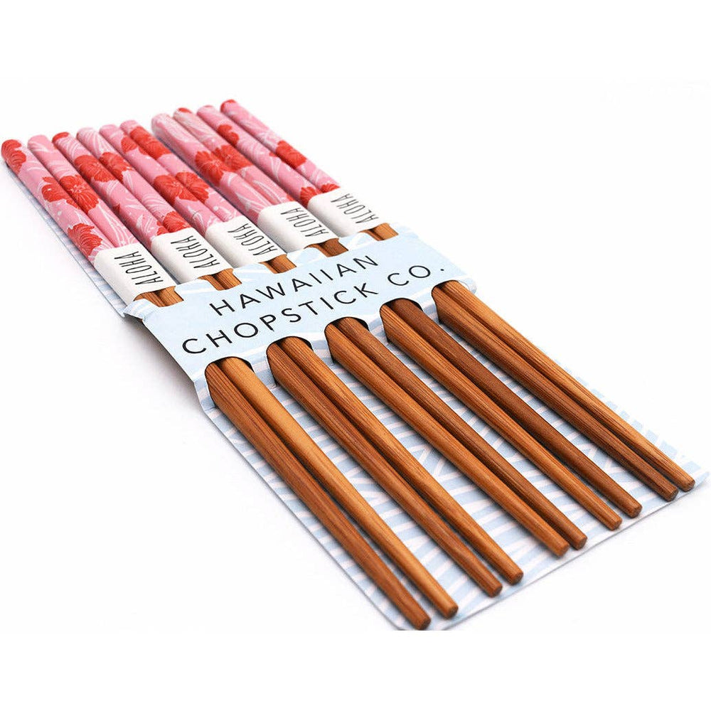 Aloha Chopsticks - "Salmon Hibiscus" Reusable Bamboo Chopsticks