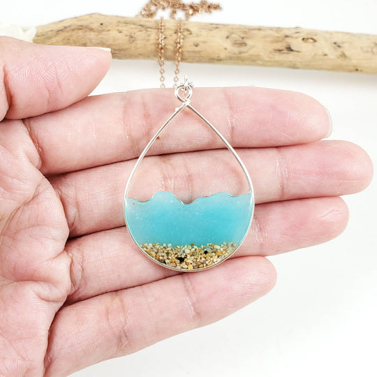 Skinny Pig Designs - Aqua Glow in the Dark Water and Sand Necklace in Silver