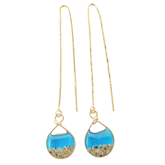 Skinny Pig Designs - Marine Blue Water and Sand Threader Earrings in Yellow Gold