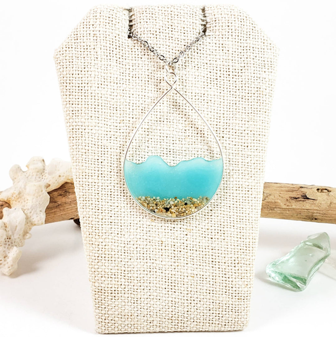 Skinny Pig Designs - Aqua Glow in the Dark Water and Sand Necklace in Silver