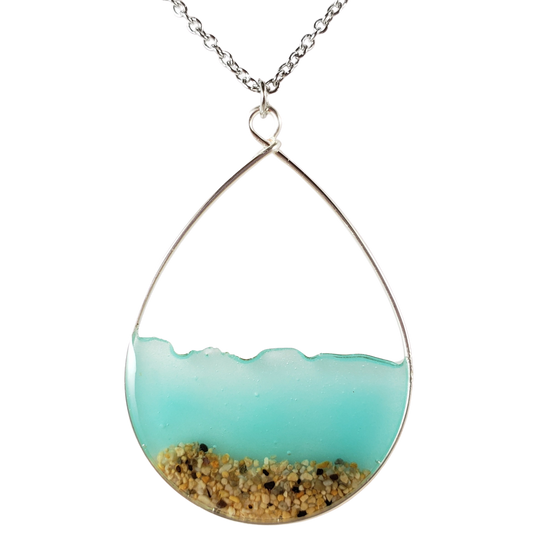 Skinny Pig Designs - Aqua Glow in the Dark Water and Sand Necklace in Silver