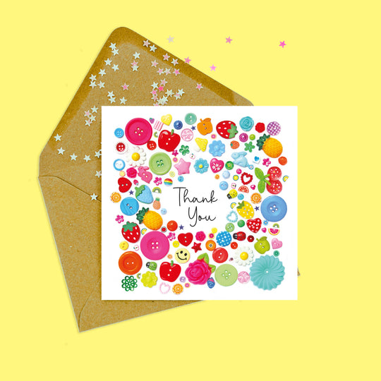 Happy Street - Thank you Greetings Card | Button Thank You Card