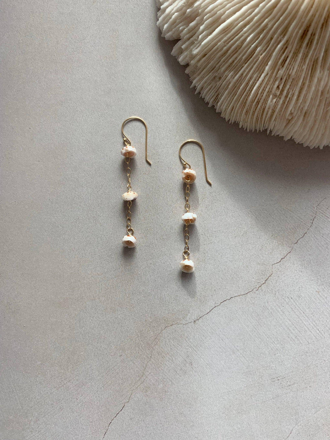 [KI•ELE] - Puka Shell Trio Drop Earrings